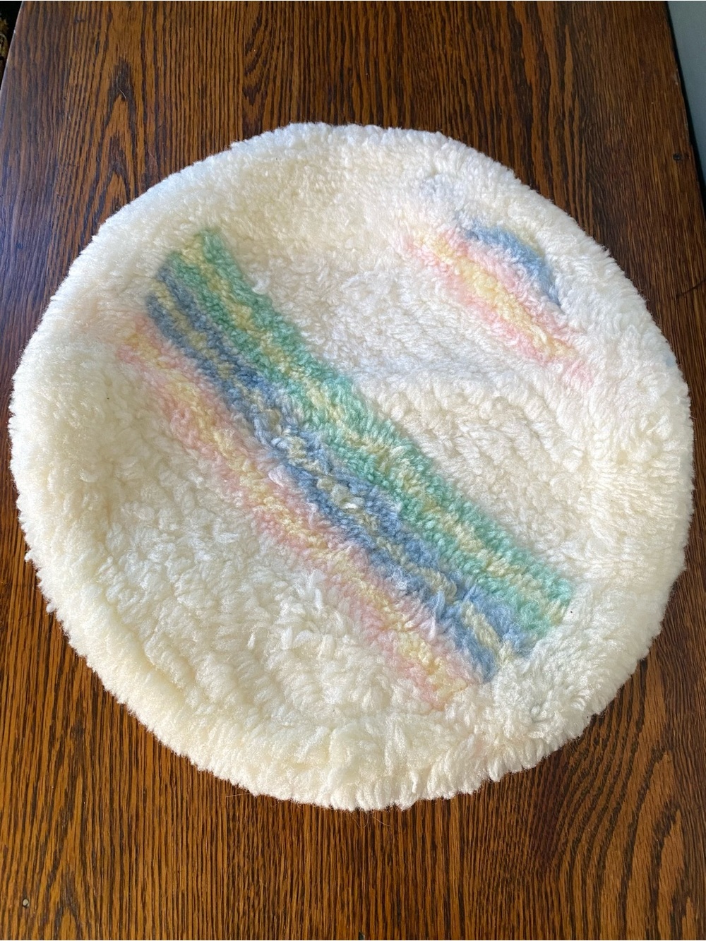 Vintage 1970s 80s Fuzzy Toilet Lid Cover Rainbow Pastel NOS